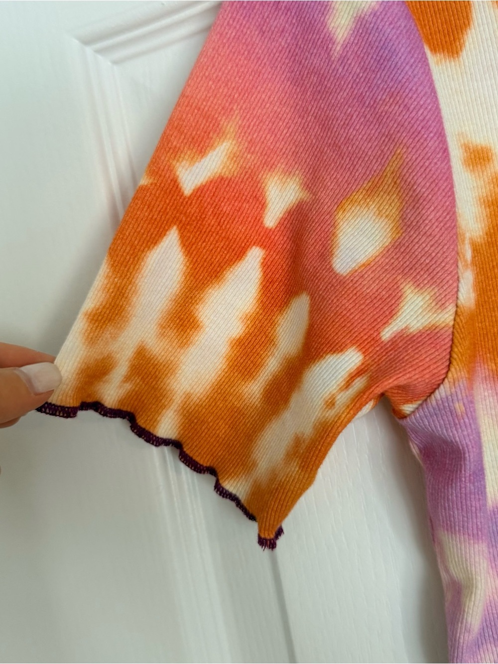 Desigual Ribbed Tie-Dye Fitted Tee | Size L | Purple Orange Pink | Portugal Made - Picture 6 of 8